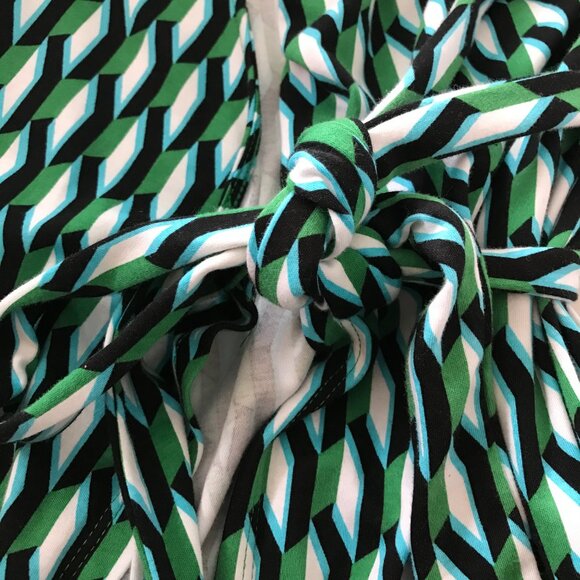 Diane Von Furstenberg Target Wrap Dress Women XS Green Geometric Tie Waist 18081 - Picture 10 of 12